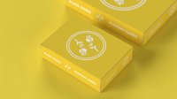 Yellow Black Roses Sunny Days Mini tuck box beside a larger matching box, both with white rose emblems