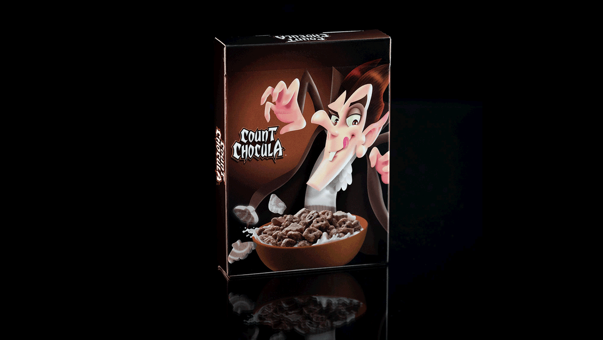 Count Chocula 55th Anniversary V2 playing cards tuck box featuring Count Chocula above a bowl of chocolate cereal
