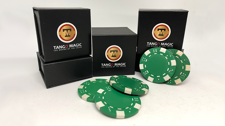 TUC Poker Chip Green plus 3 regular chips (PK002G) by Tango Magic - Trick