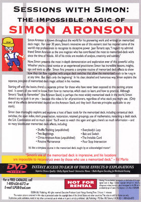 Sessions With Simon: The Impossible Magic Of Simon Aronson Volume 3 (Memorized Deck) - DVD